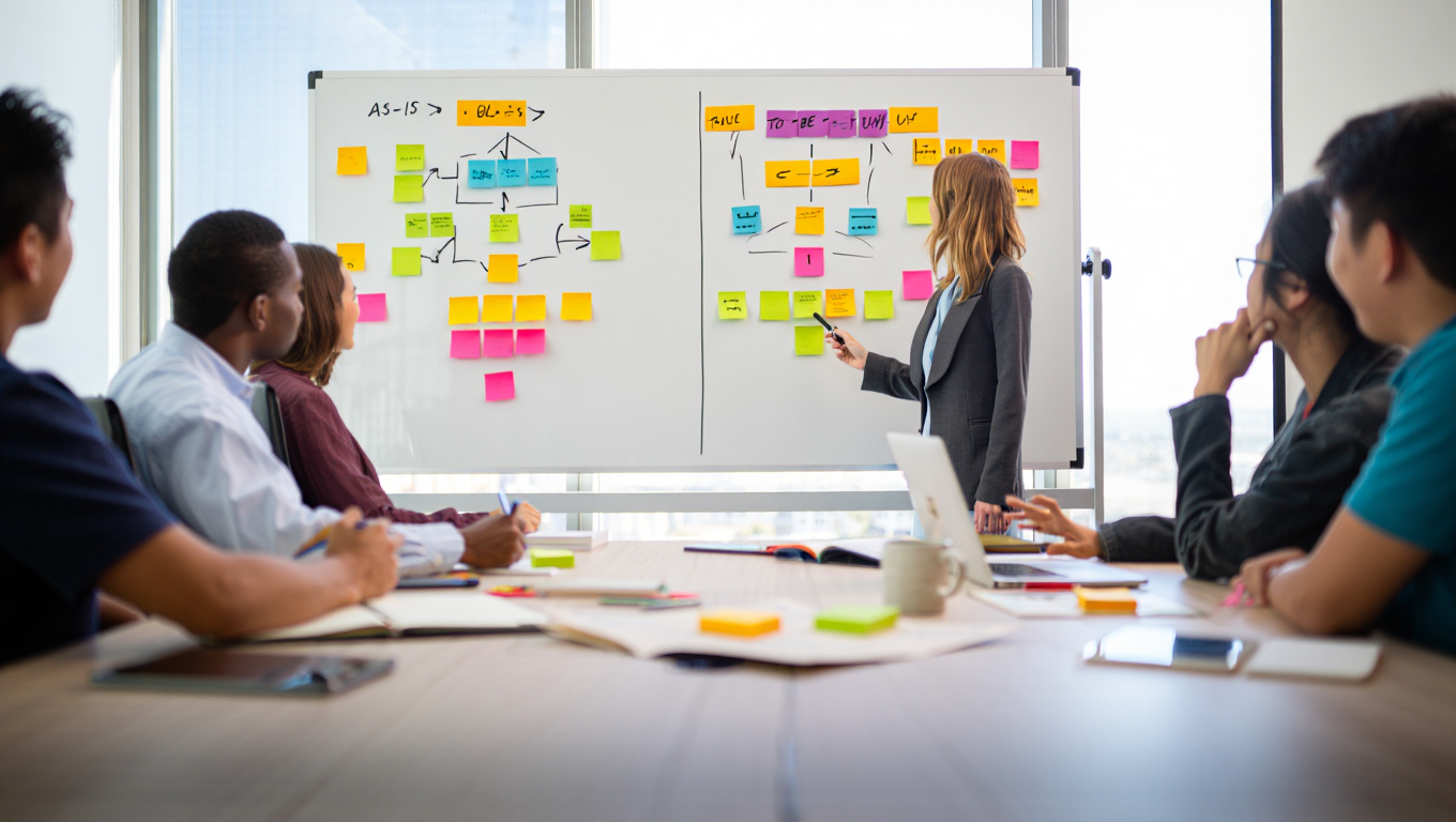 Quadro com post-its mapeando um fluxo